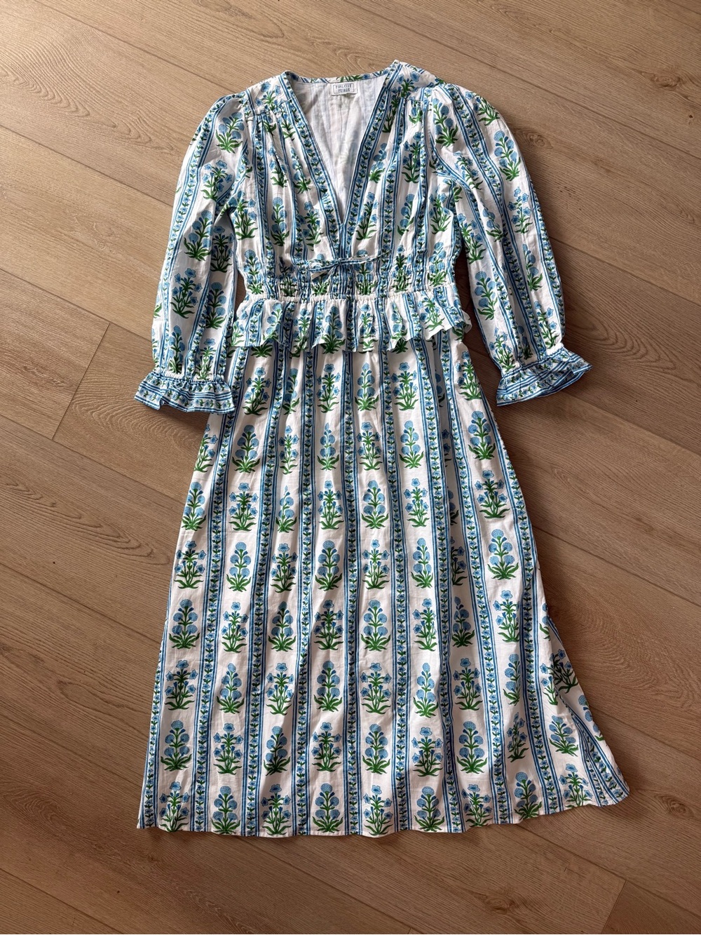 Pink City Prints Blue & Green Floral Stripe Midi Dress size medium